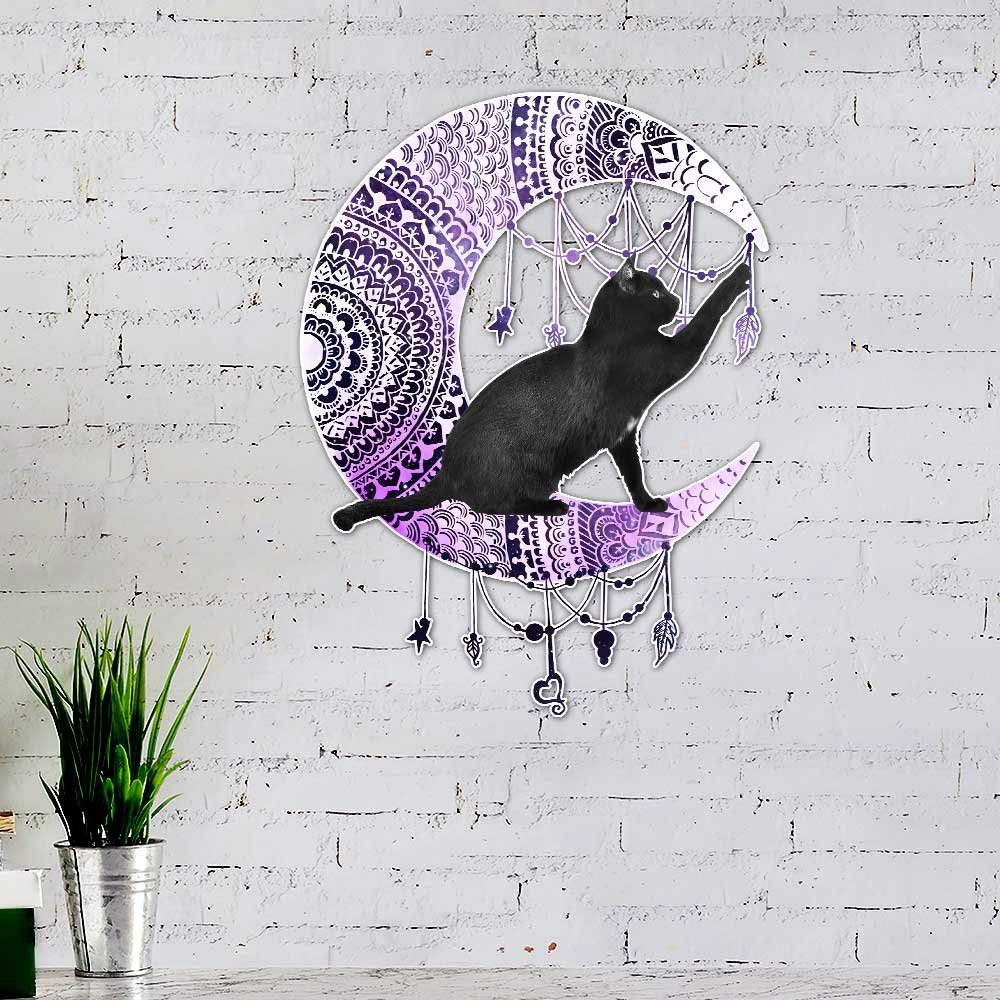 Black Cat Crescent Moon Mandala Hanging Metal Sign Dbd Ms Flagwix