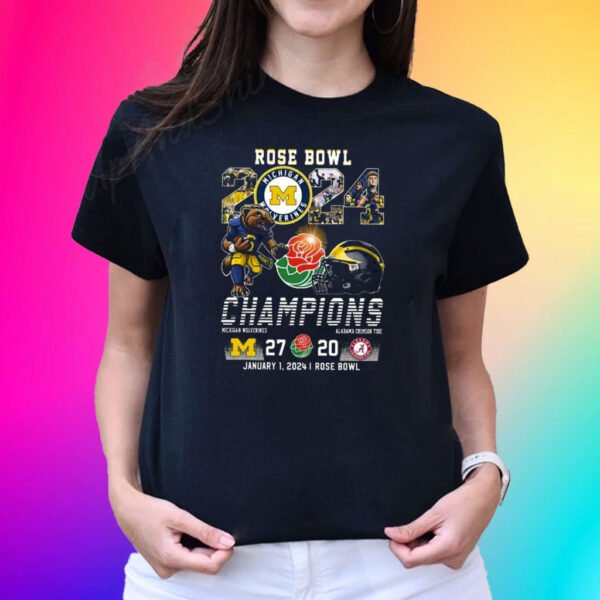 Wolverines Rose Bowl Champions 2024 Michigan Beats Alabama 27-20 T-Shirt