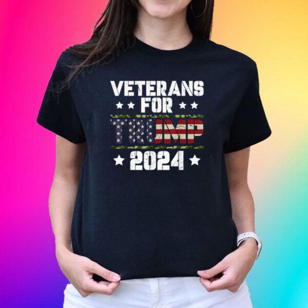 Dad Grandpa Veterans For Trump 2024 American Flag Camo Tee Shirt