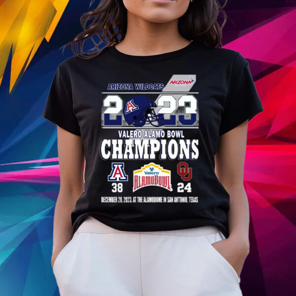 2023 Valero Alamo Bowl Champions Arizona Wildcats 38 – 24 Oklahoma Sooners December 28, 2023 At The Alamodome In San Antonio, Texas T-Shirts