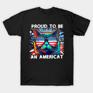 Proud To Be An American Cat USA Flag 4th of July T-Shirt Unisex