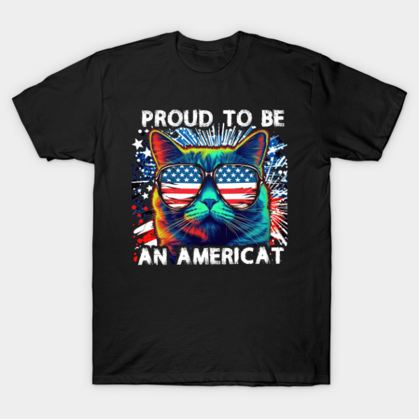 Proud To Be An American Cat USA Flag 4th of July T-Shirt Unisex