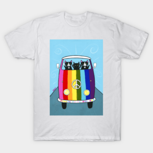Rainbow Peace Road Trip Cats T-Shirt Unisex