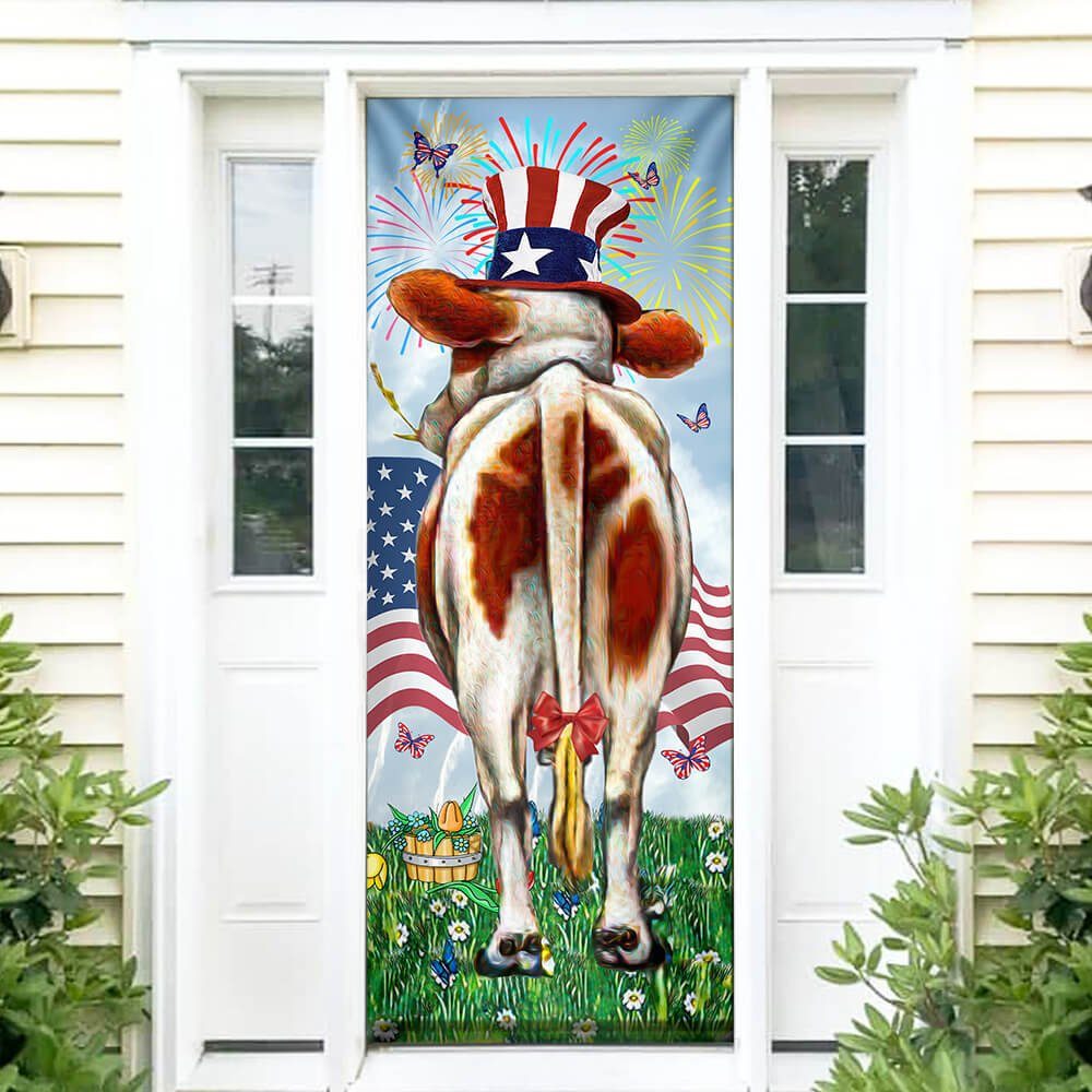4th Of July Door Cover America Cow Door Cover Funny Shake LNT182D