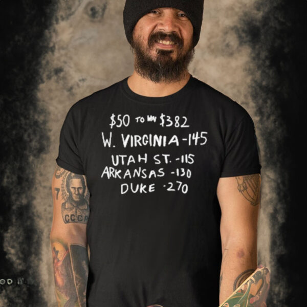 $50 to win $382 w Virginia Utah st arKansas duke shirt