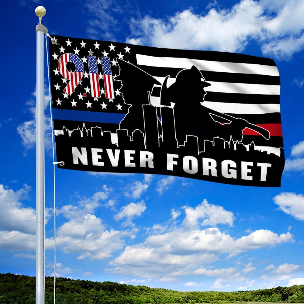 911 Flag Never Forget. Police, Firefighter September 11 American Patriotic Flag TPT233GF