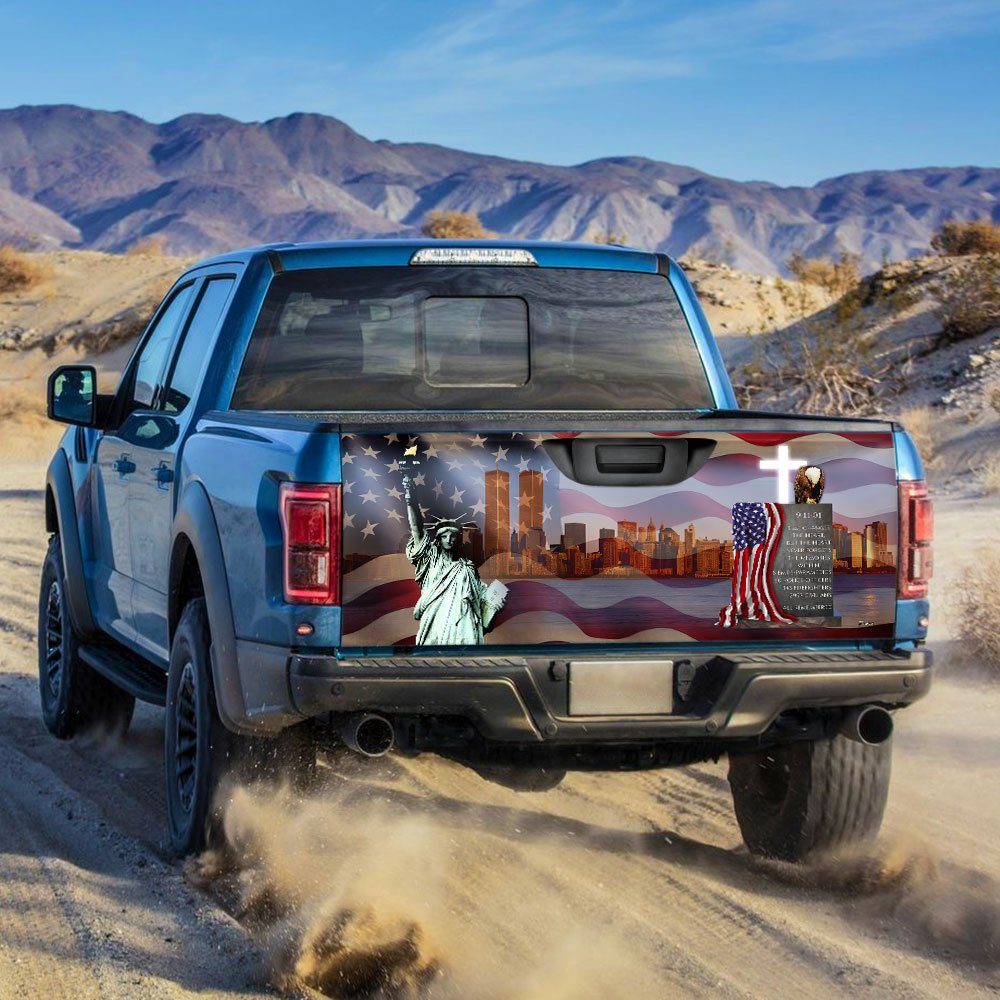 911 Flag The Heart Never Forgets The Memories Within Patriot Day 9.11 Truck Tailgate Decal Sticker Wrap MBH65F