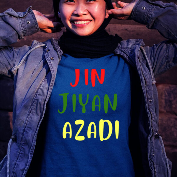 Colored Text Jin Jiyan Azadi Women Life Freedom T shirt