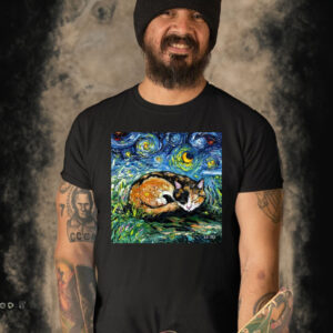 Sleeping Calico Cat Starry Night Shirt