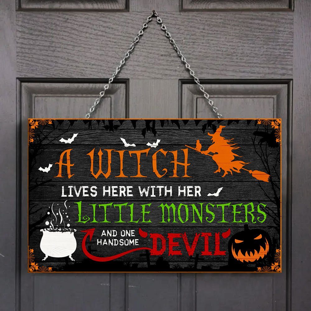 A Witch Lives Here Rectangle Wooden Sign LHA1649WD