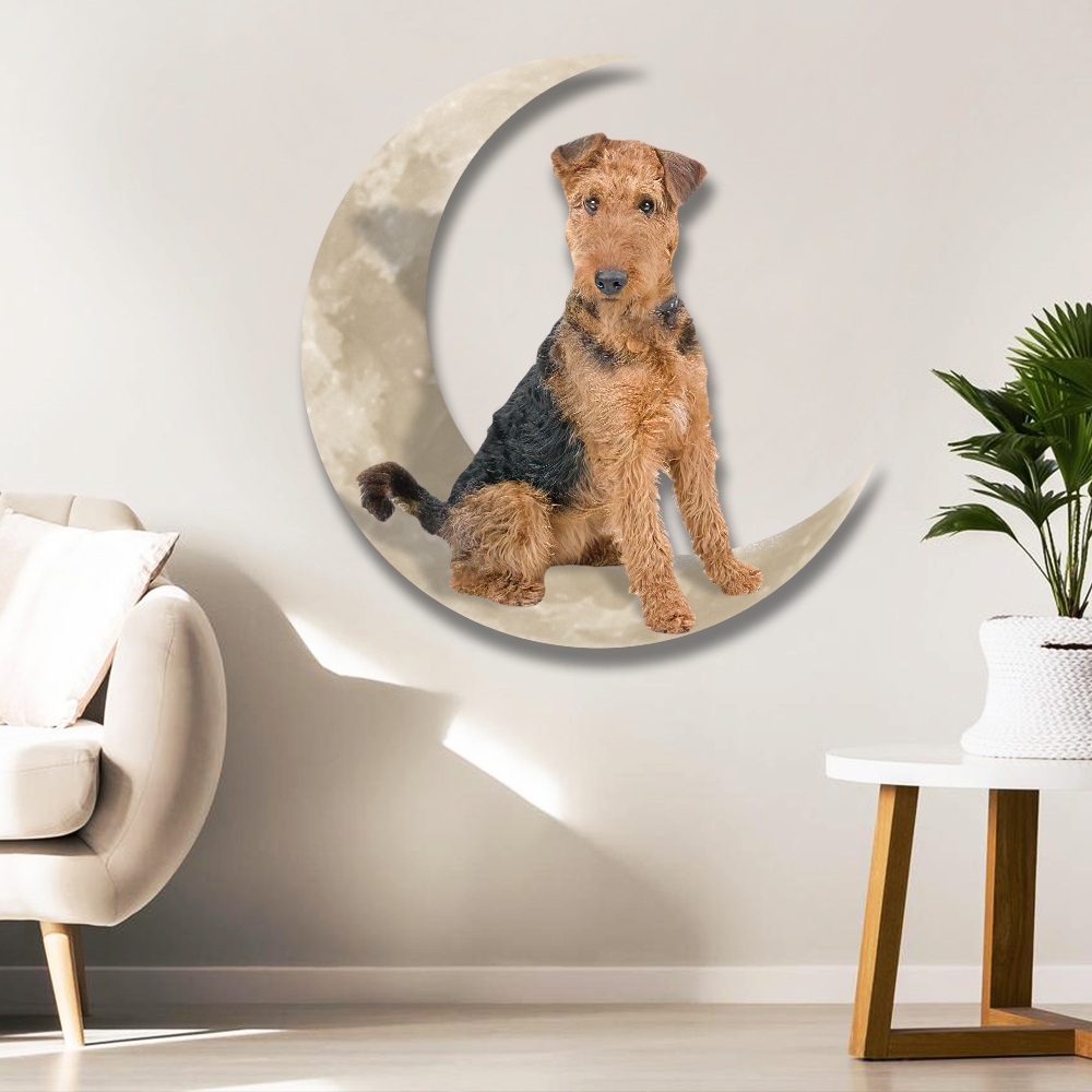 Airedale Terrier Dog And Moon Hanging Metal Sign QNK879MSv49