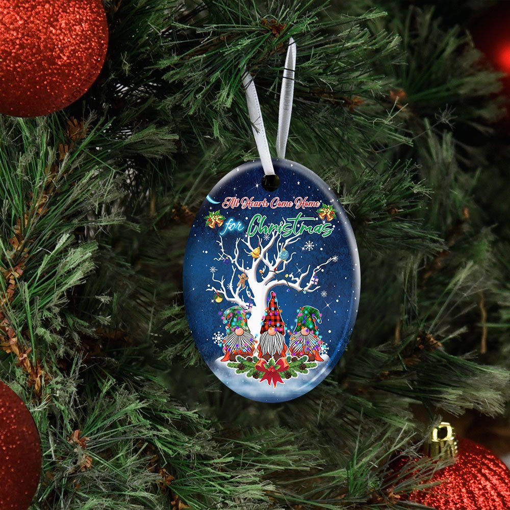 All Hearts Come Home For Christmas. Three Gnomes Ceramic Ornament