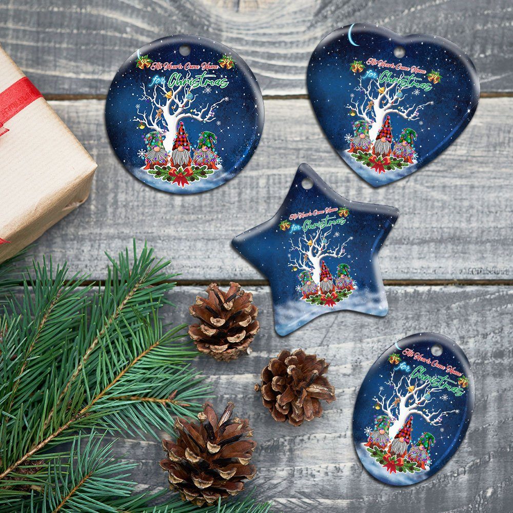 All Hearts Come Home For Christmas. Three Gnomes Ceramic Ornament