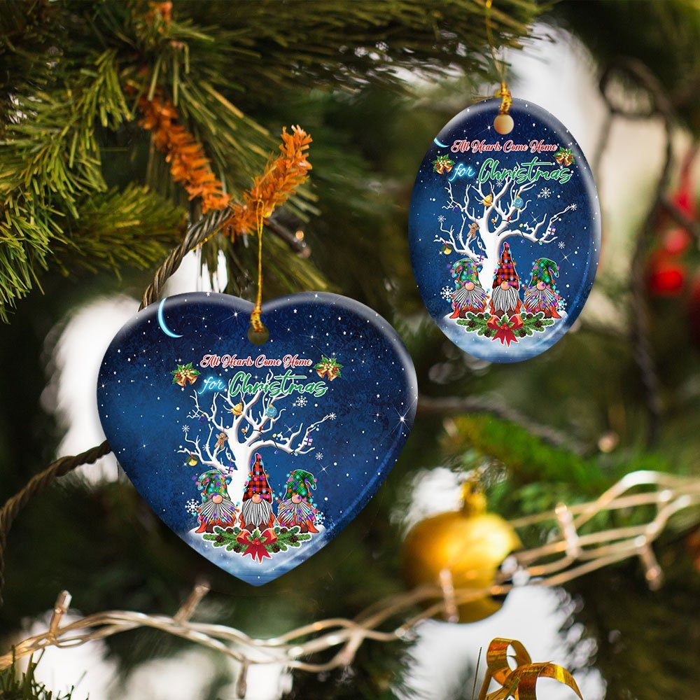 All Hearts Come Home For Christmas. Three Gnomes Ceramic Ornament