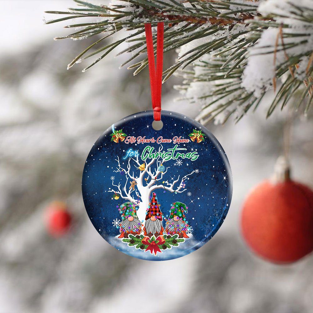 All Hearts Come Home For Christmas. Three Gnomes Ceramic Ornament