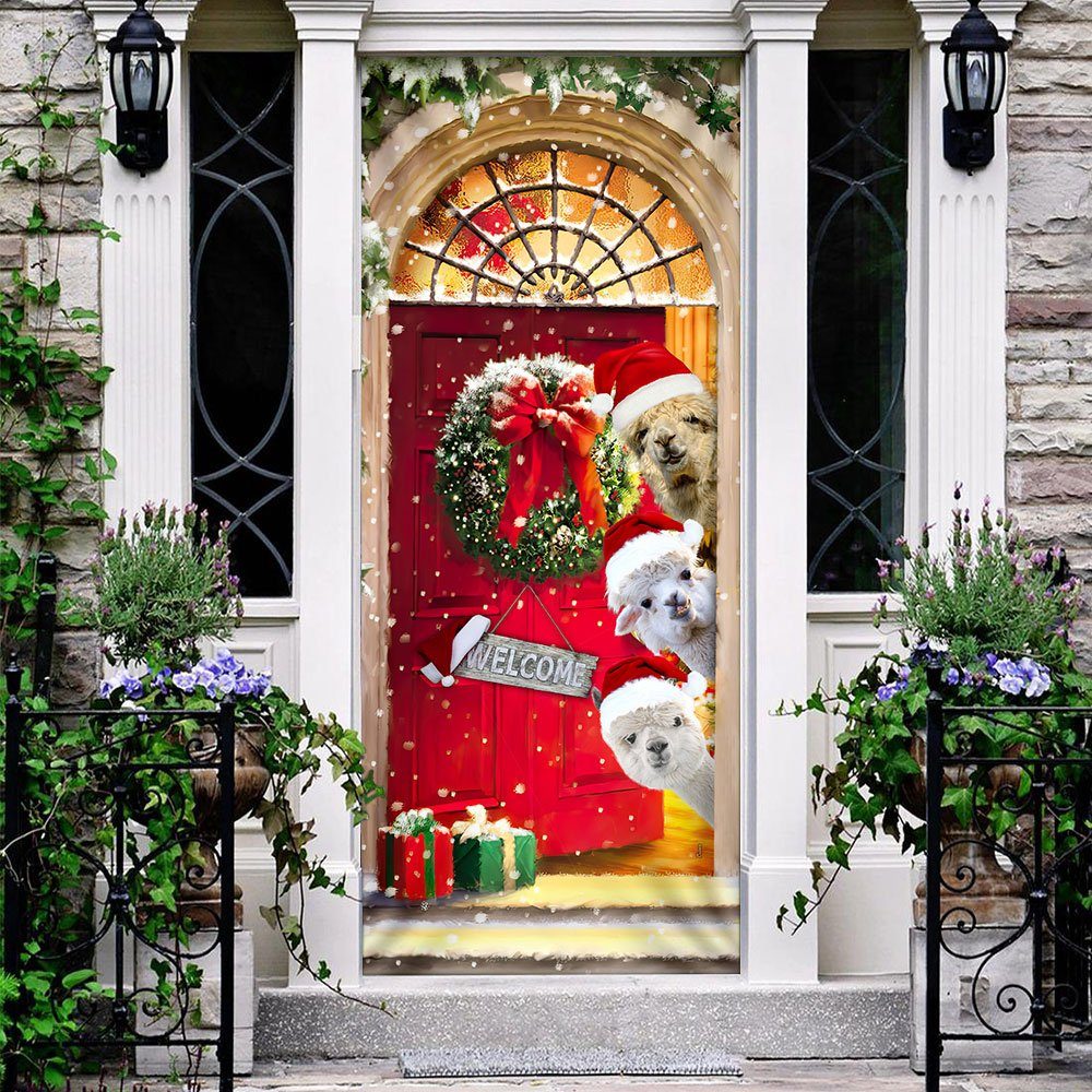 Alpaca Christmas Door Cover