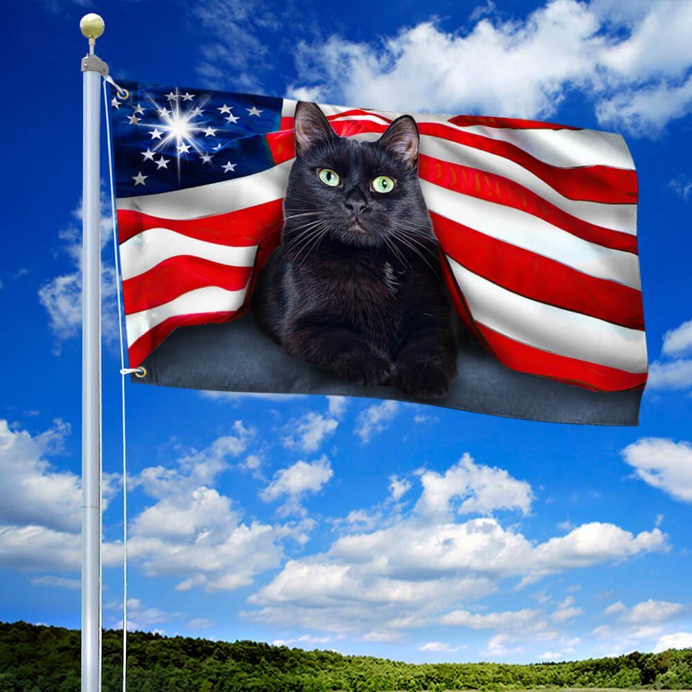 America Black Cat American Grommet Flag Happy LNT163GFv1