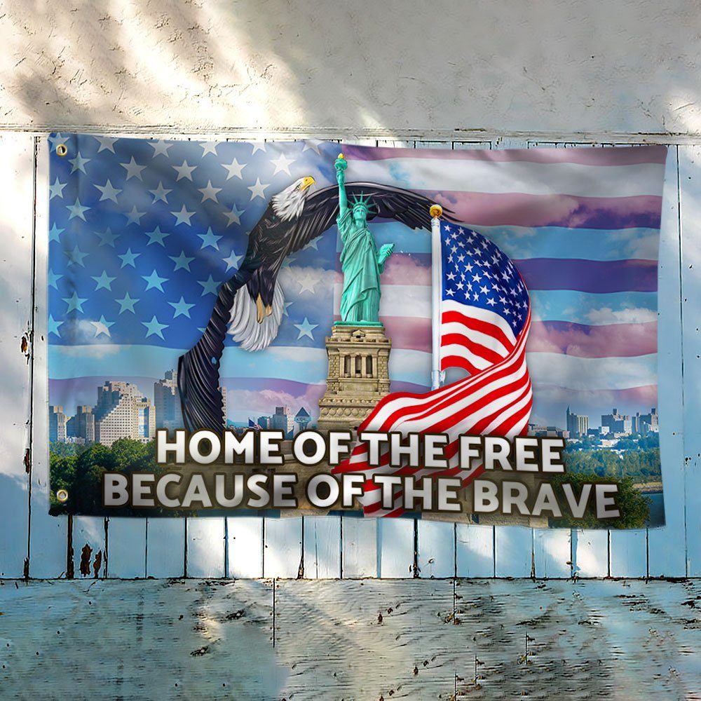America Patriotic Grommet Flag Home Of The Free Because Of The Brave LNT456GFv1