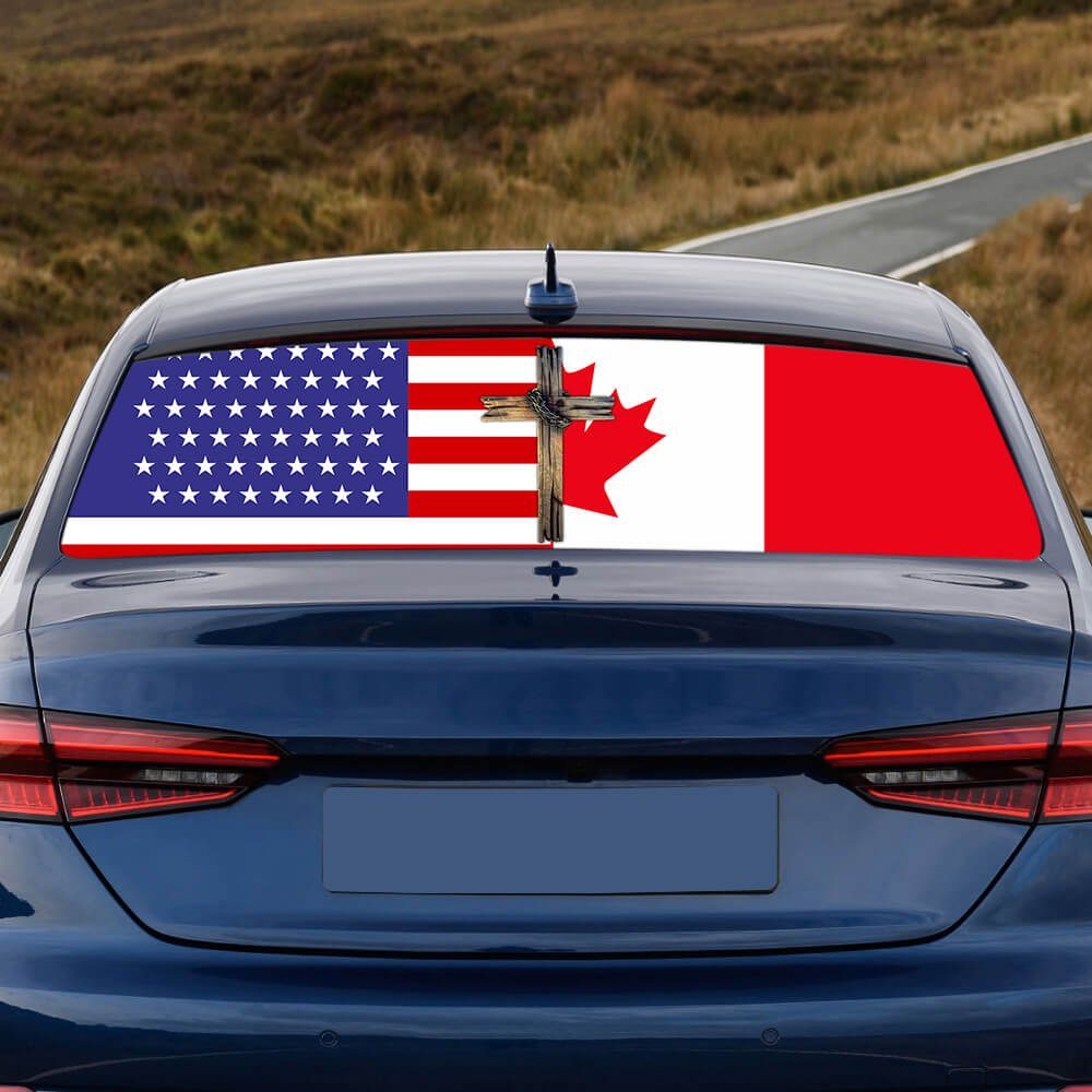 American And Canadian Flag Cross Rear Window Decal NNT457CD