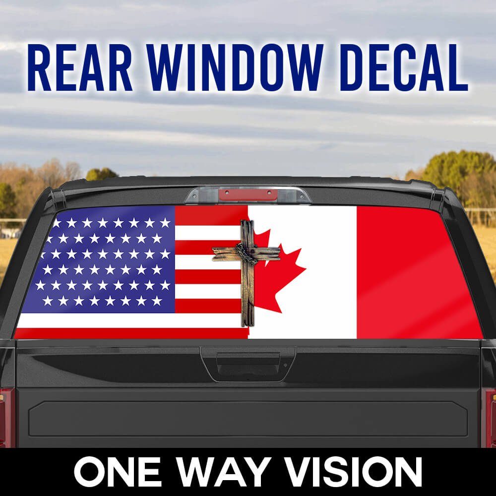 American And Canadian Flag Cross Rear Window Decal NNT457CD