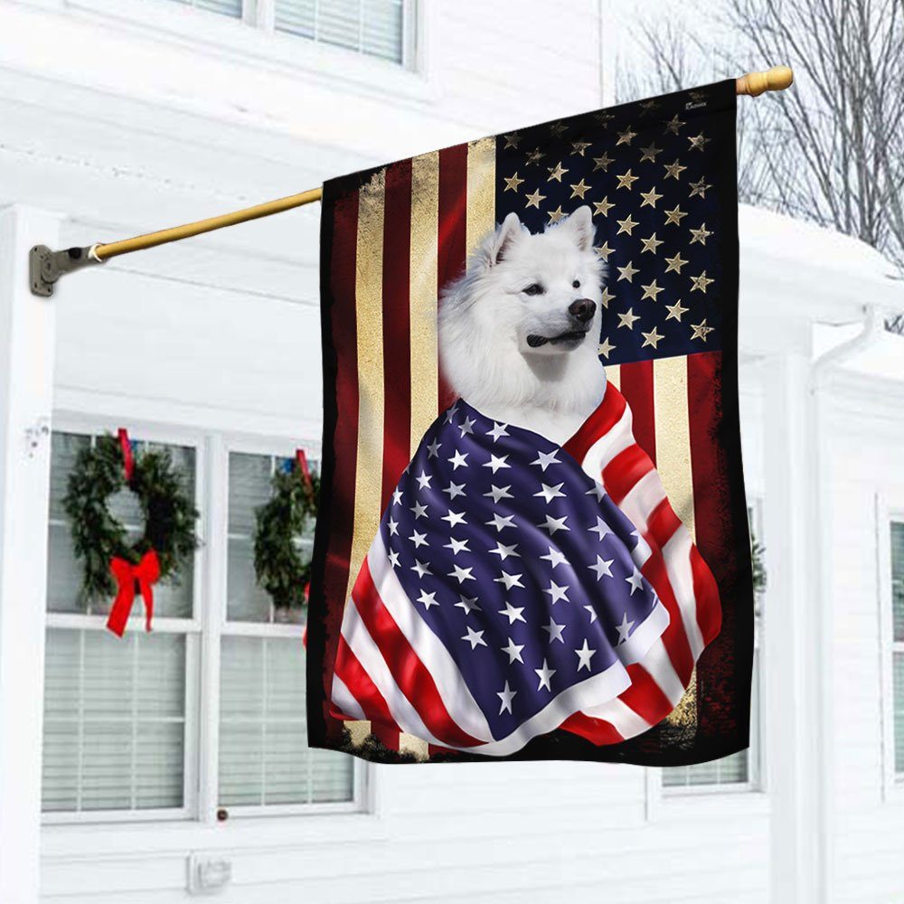 American Eskimo Dog American Patriot Flag BNL40Fv66