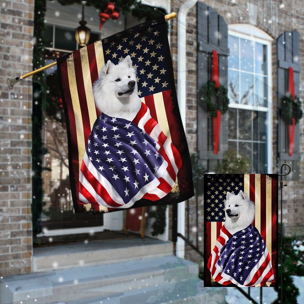 American Eskimo Dog American Patriot Flag BNL40Fv66