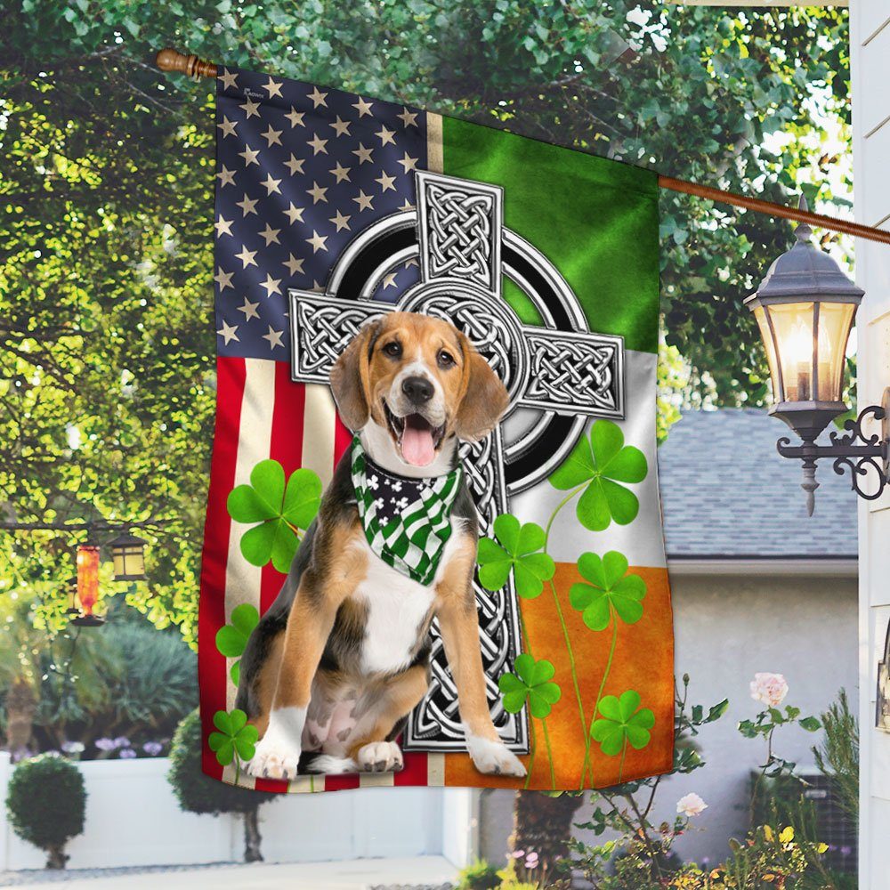 American Irish Flag Beagle Irish Cross Shamrock Flag TRL91Fv6