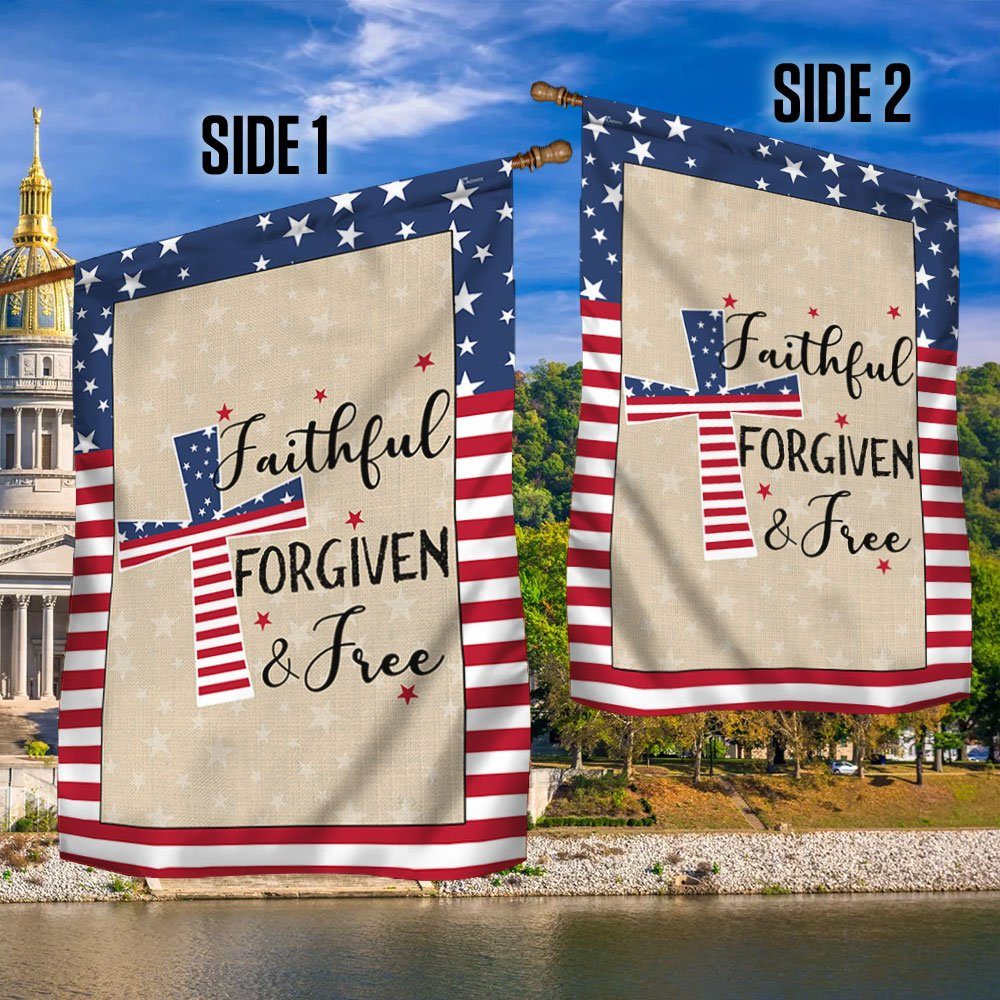 American Patriotic Cross Faithful Forgiven and Free Flag MLN904F