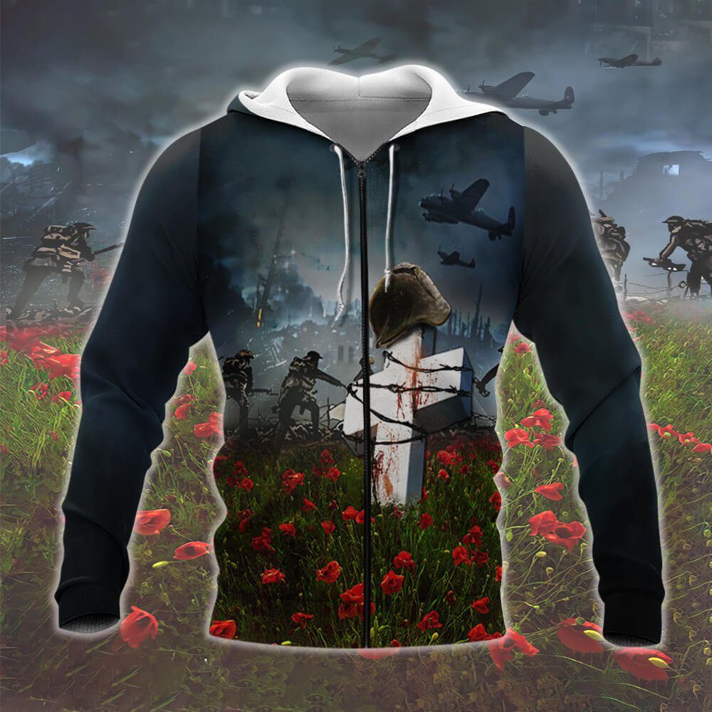 American Veteran 3D Zip Hoodie Poppy Memories  NTB246ZH