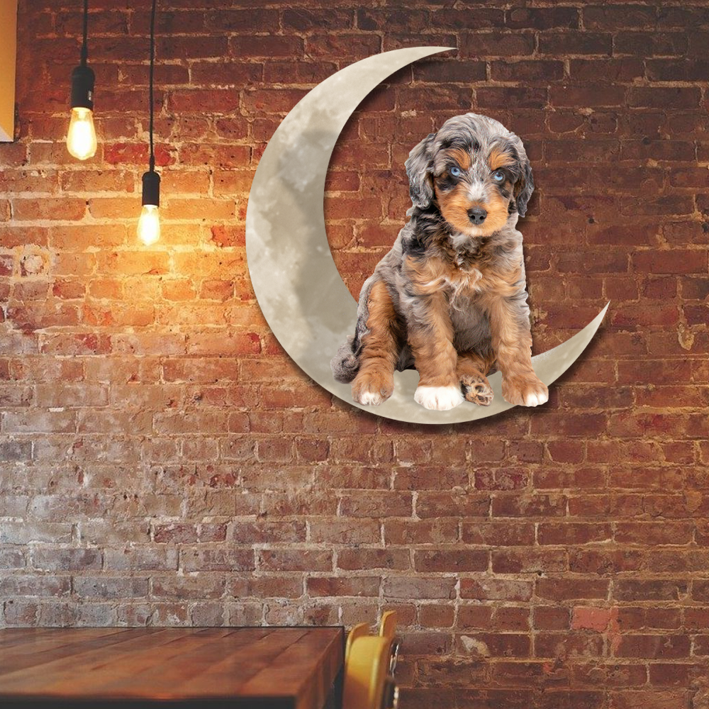 Aussiedoodle Dog And Moon Hanging Metal Sign QNK879MSv53