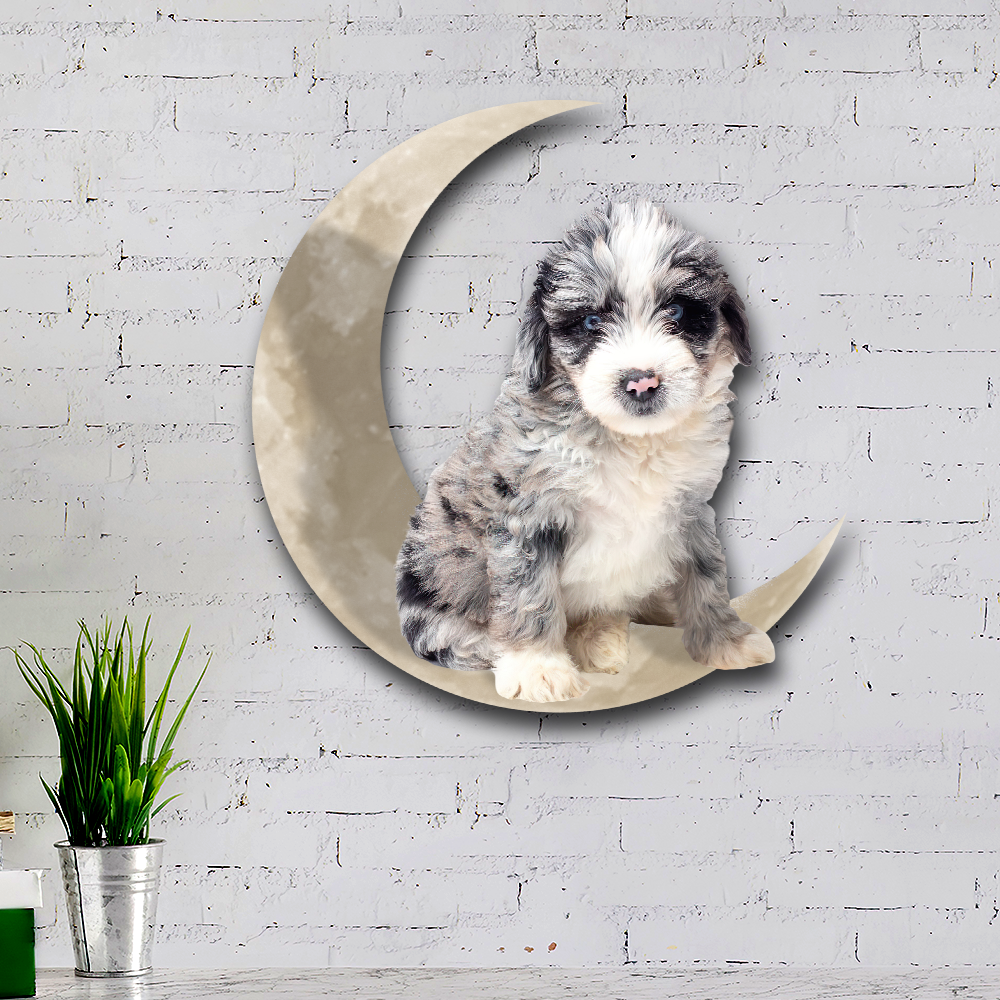 Aussiedoodle Dog And Moon Hanging Metal Sign QNK879MSv53a