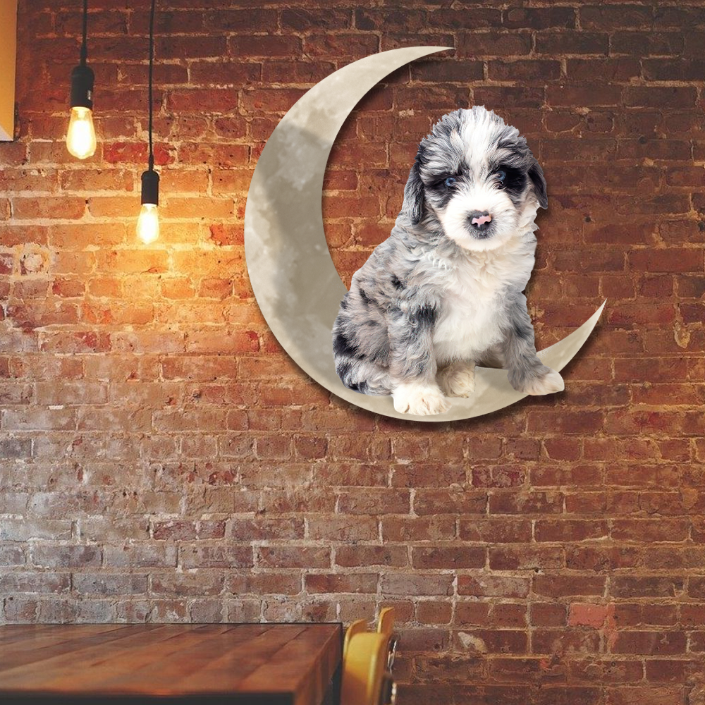 Aussiedoodle Dog And Moon Hanging Metal Sign QNK879MSv53a