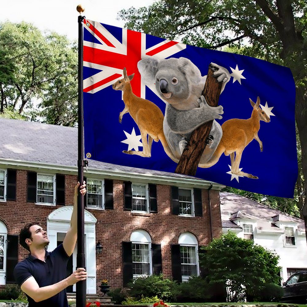 Australian Flag Aussie Kangaroo Koala Australian Day Grommet Flag TRV1732GF