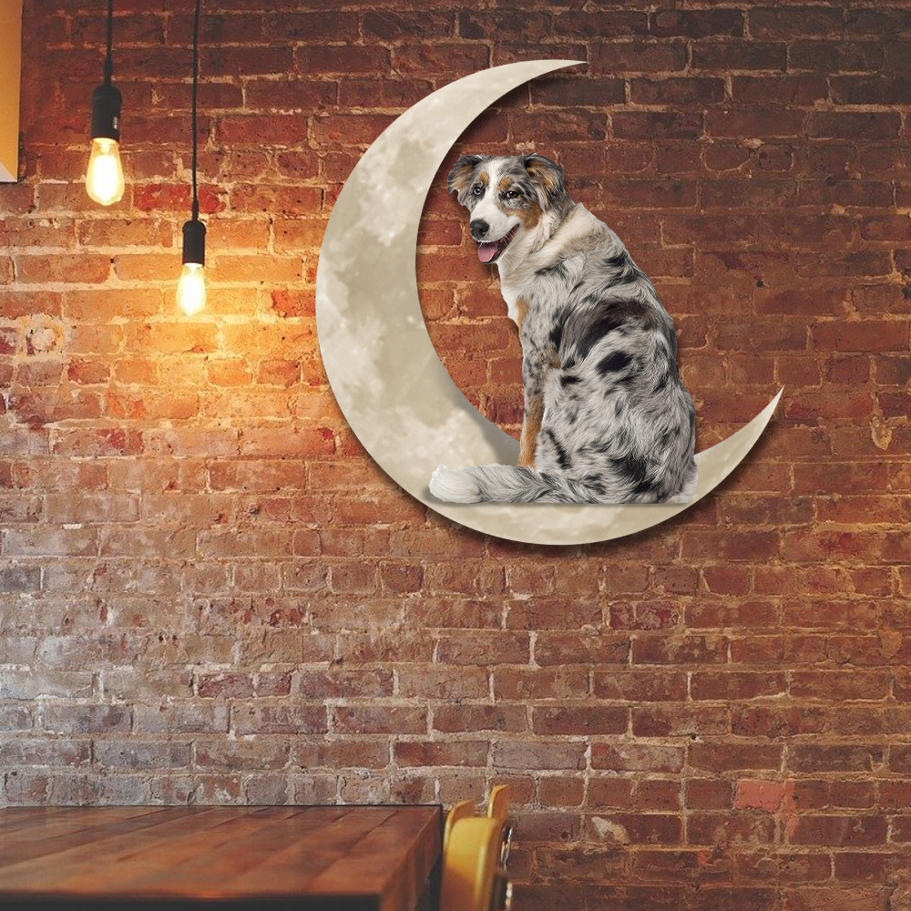 Australian Shepherd Dog And Moon Hanging Metal Sign QNK879MSv10