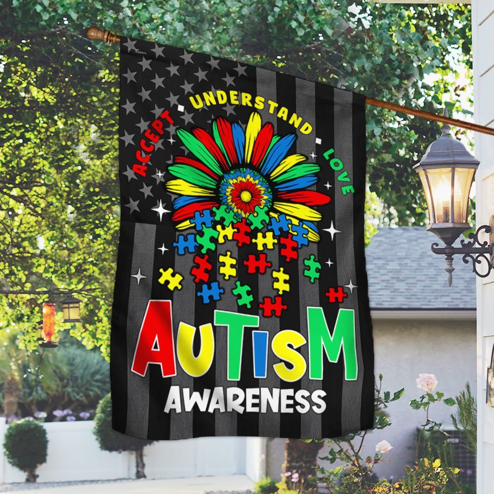 Autism Awareness Flag Flower Autism American Flag TRL1953F