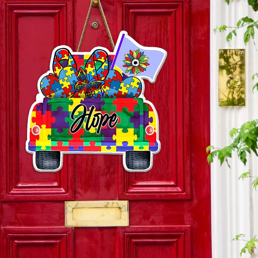Autism Custom Wooden Sign Hope Car Awareness Custom Decor NTT42WDv1