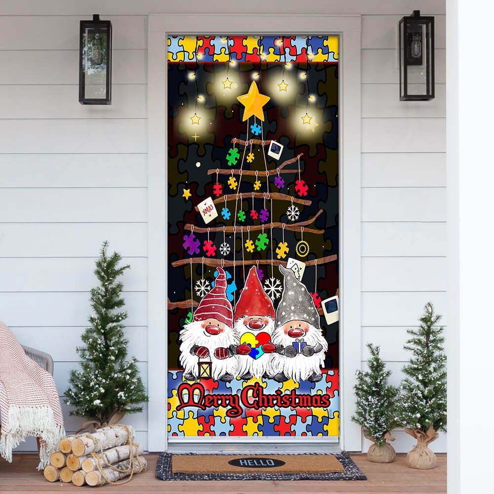 Autism Family Merry Christmas Door Cover