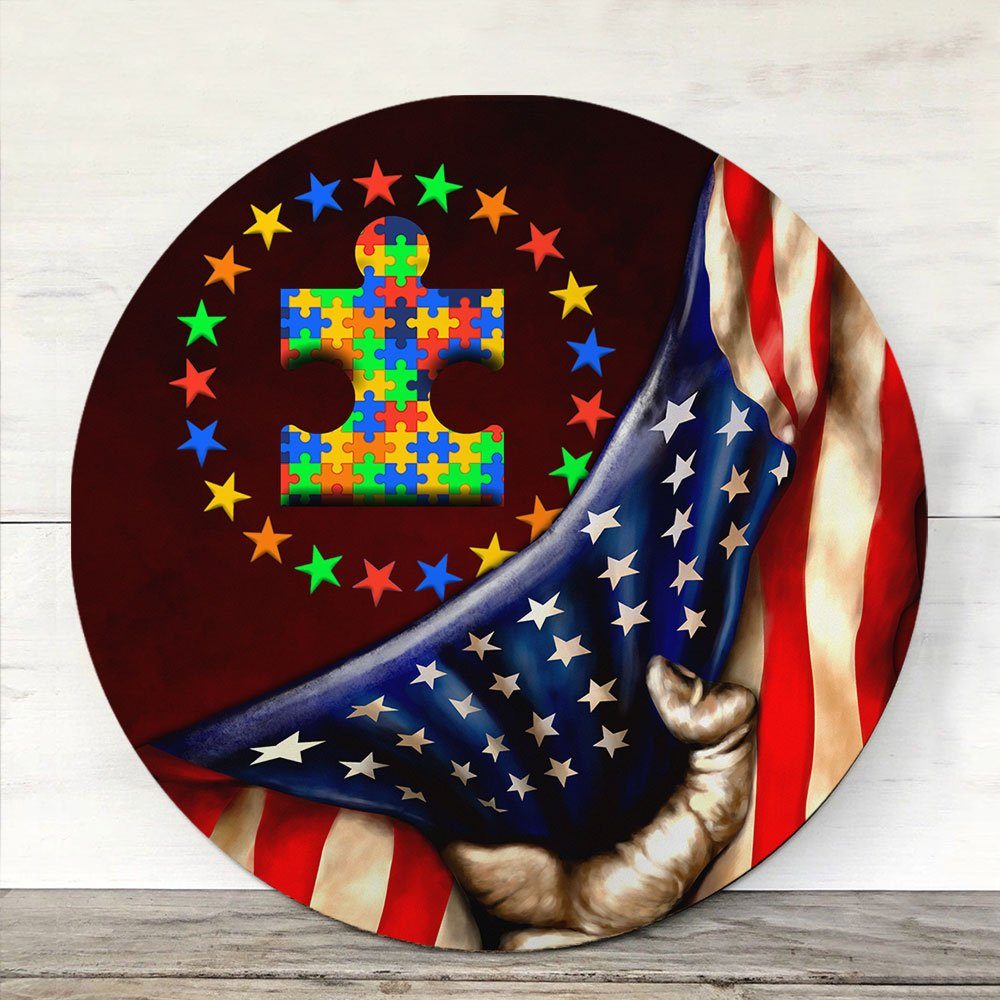 Autism Is Not A Disability It’s A Different Ability Autism Awareness Round Wooden Sign QNN57F
