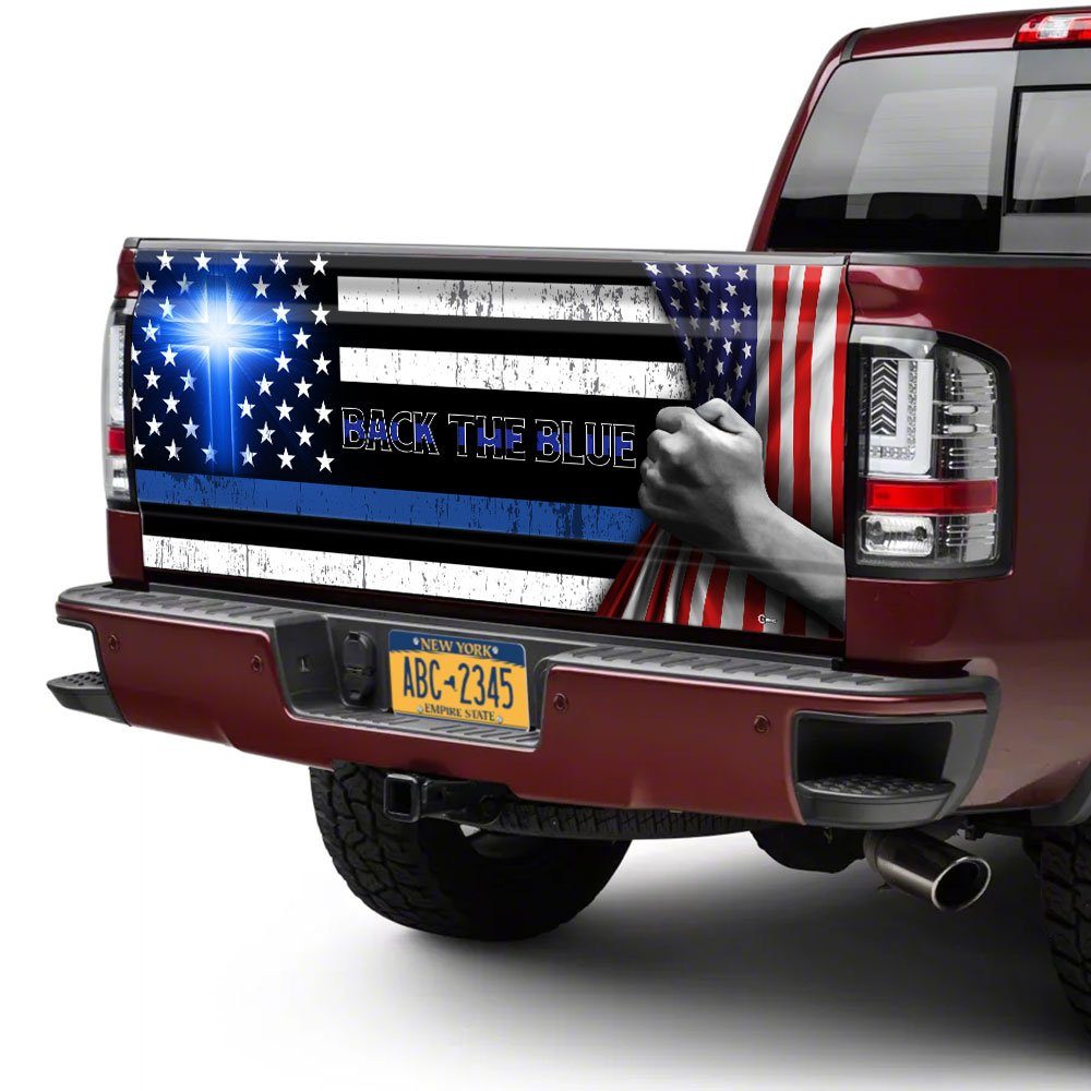 Back The Blue Christian Cross Truck Tailgate Decal Sticker Wrap