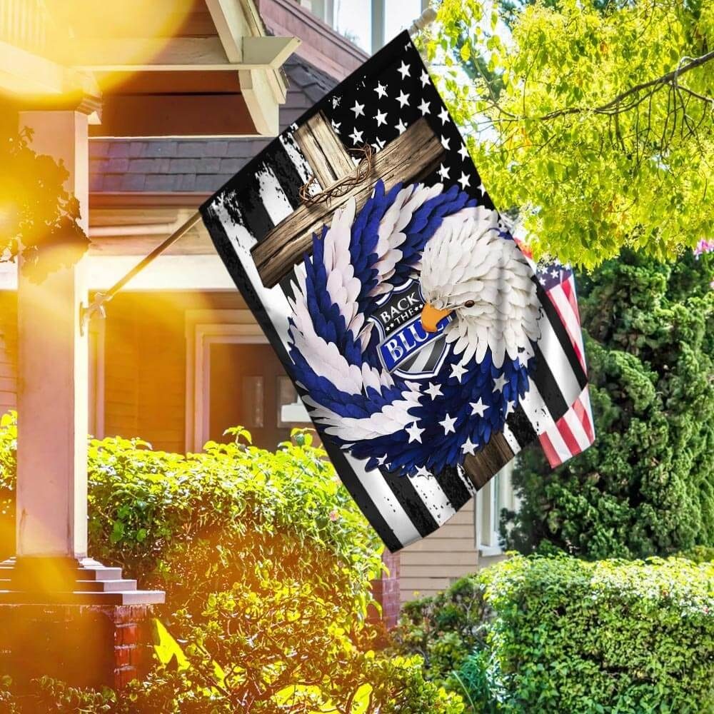 Back The Blue Eagle Wreath. Christian Cross Flag