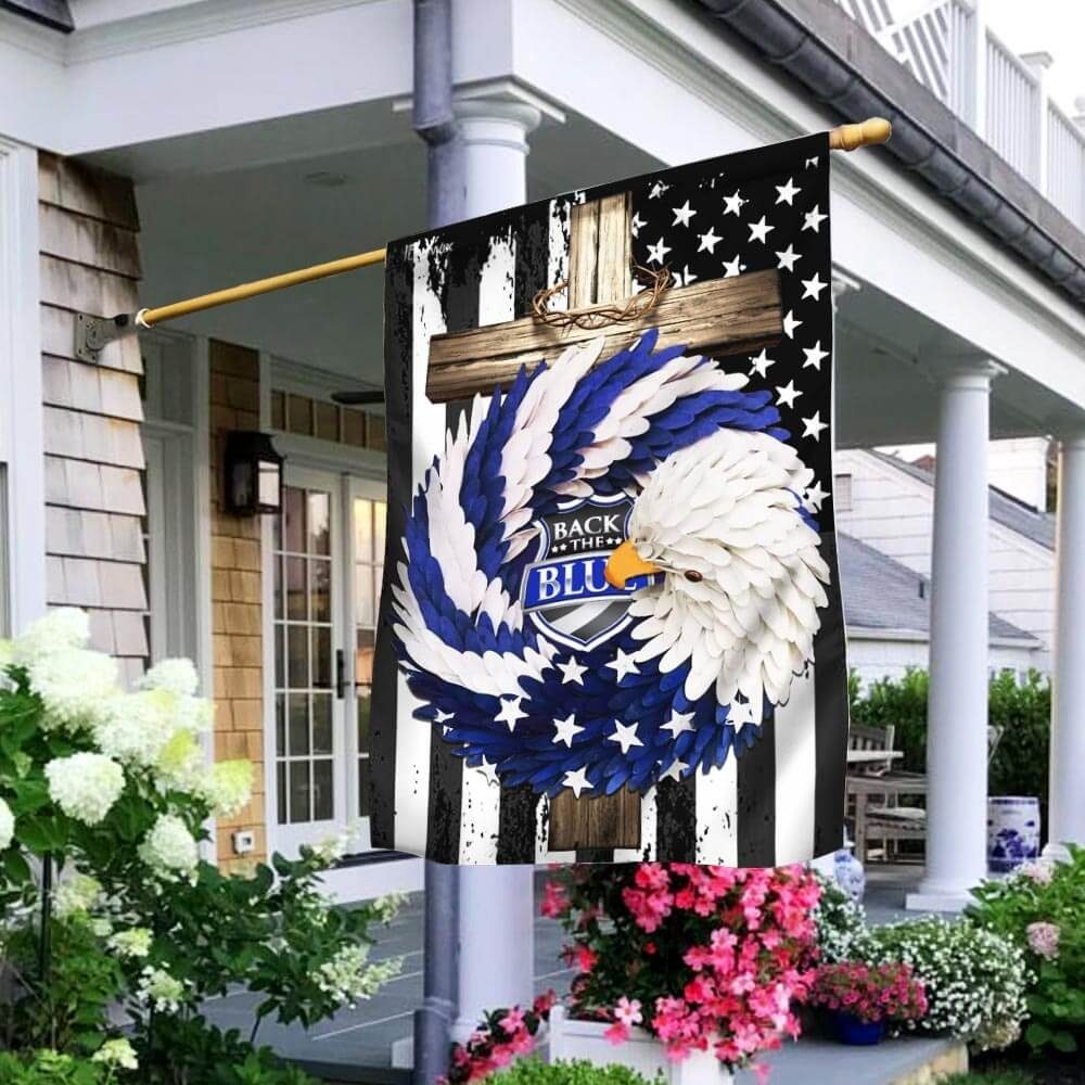 Back The Blue Eagle Wreath. Christian Cross Flag