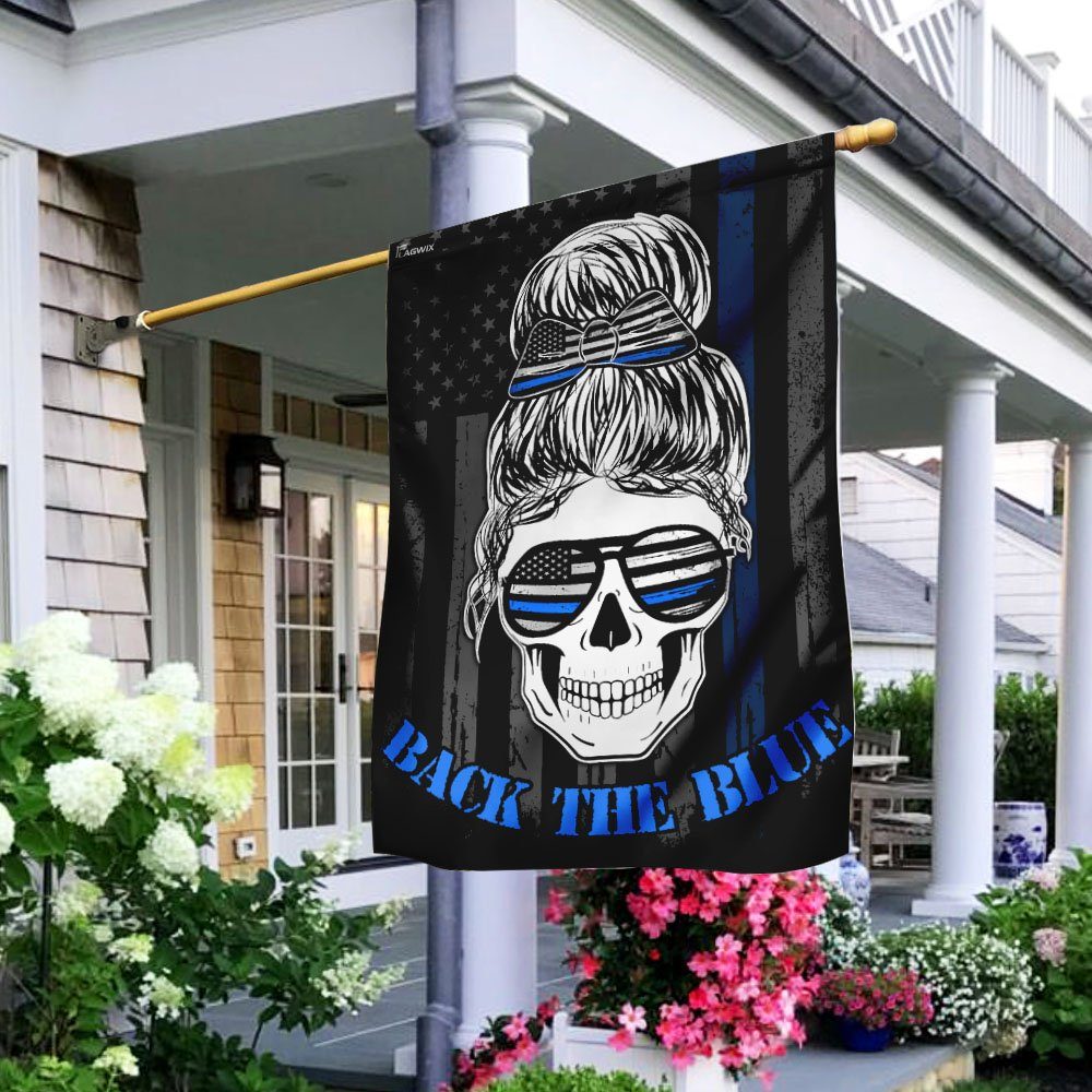 Back The Blue Skull Lady Flag