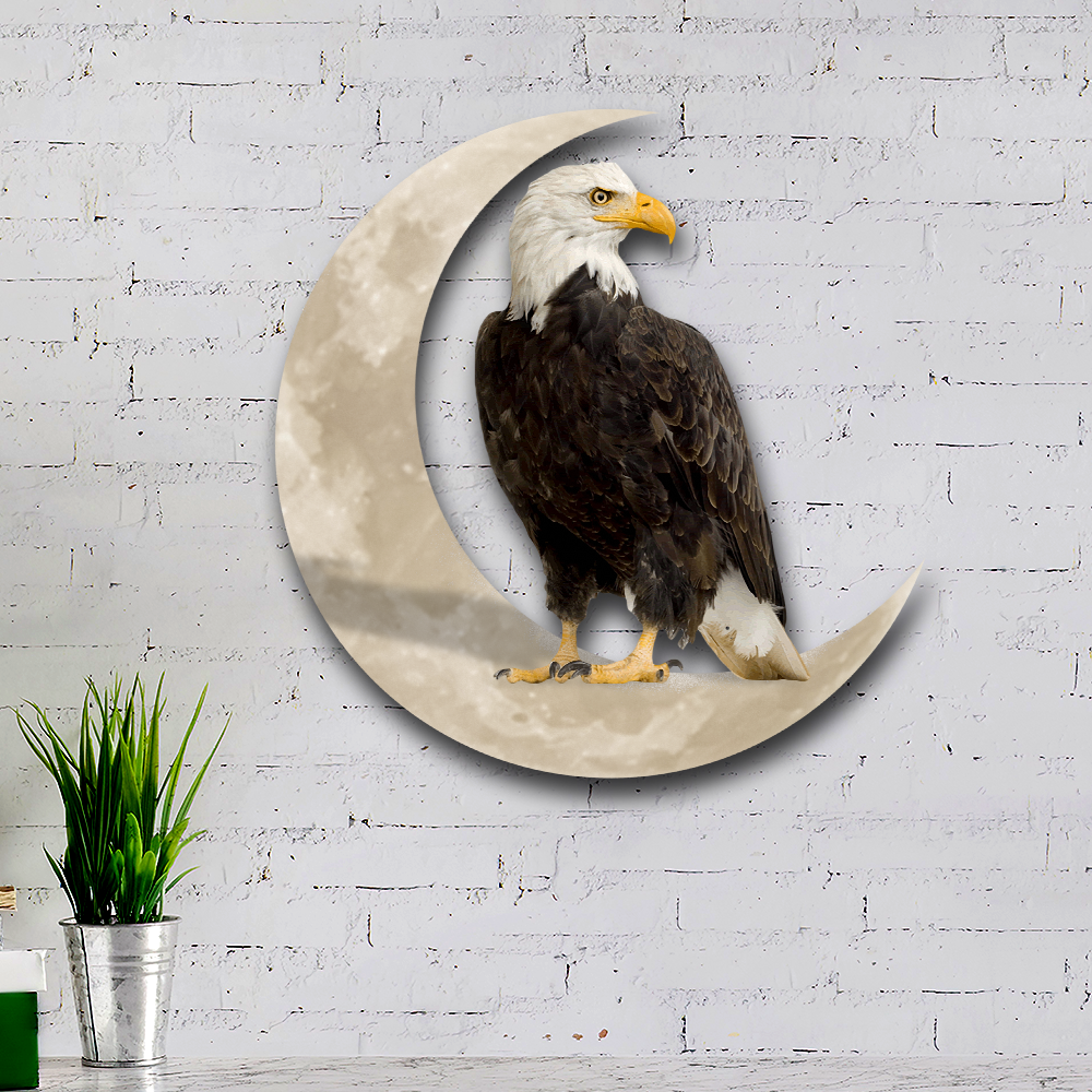 Bald Eagle On The Moon Hanging Metal Sign QNK1005MSv15