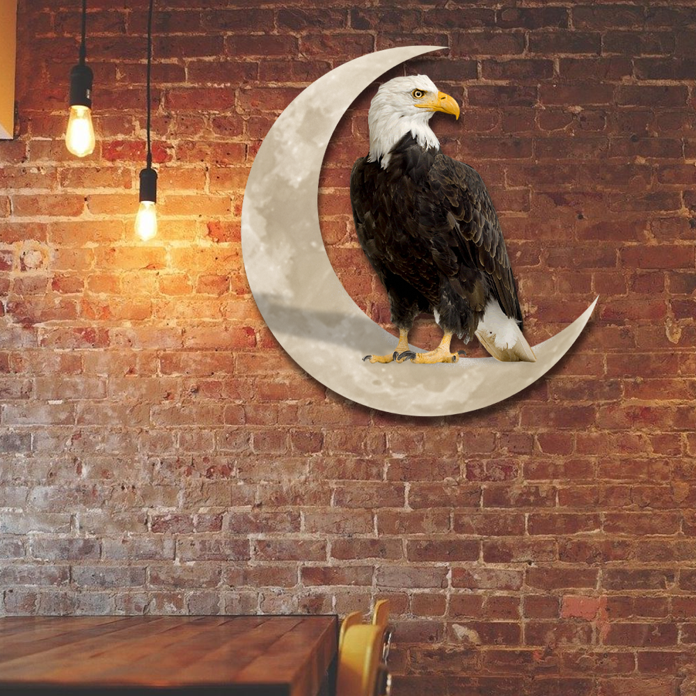 Bald Eagle On The Moon Hanging Metal Sign QNK1005MSv15