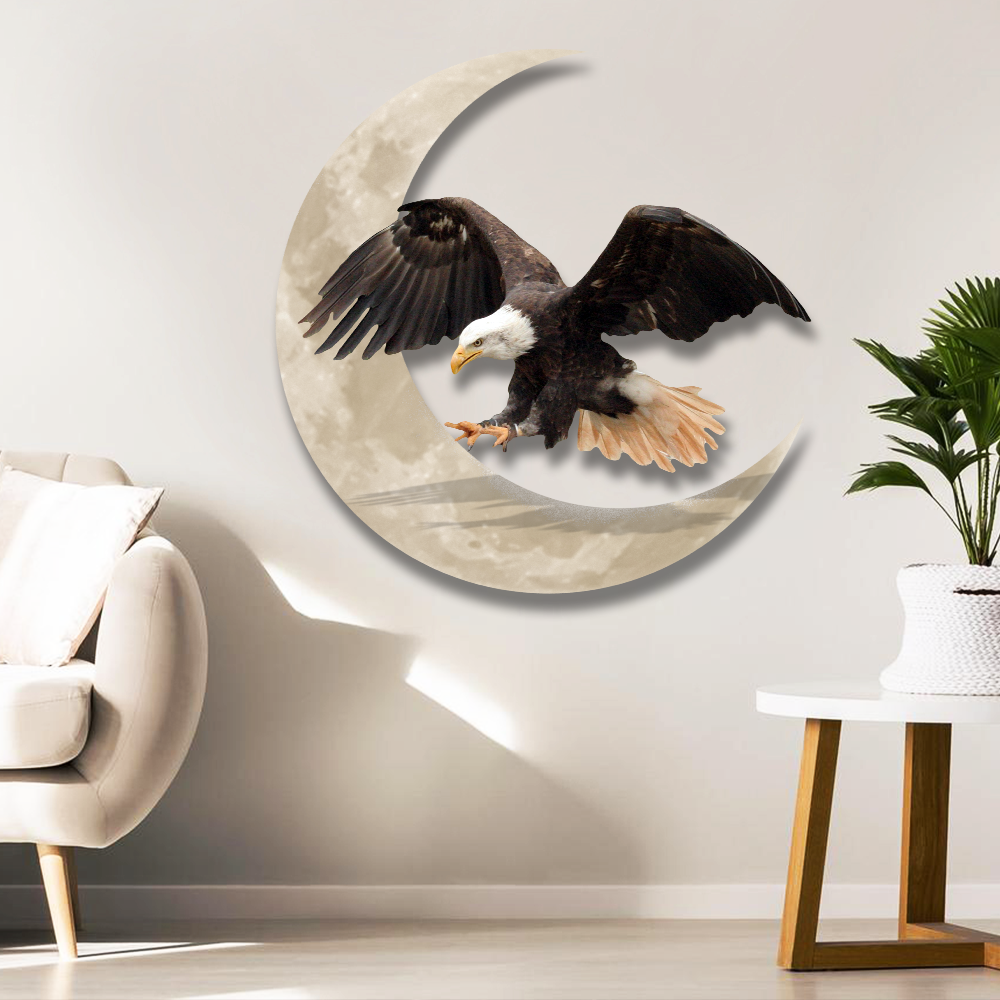 Bald Eagle On The Moon Hanging Metal Sign QNK1005MSv15a