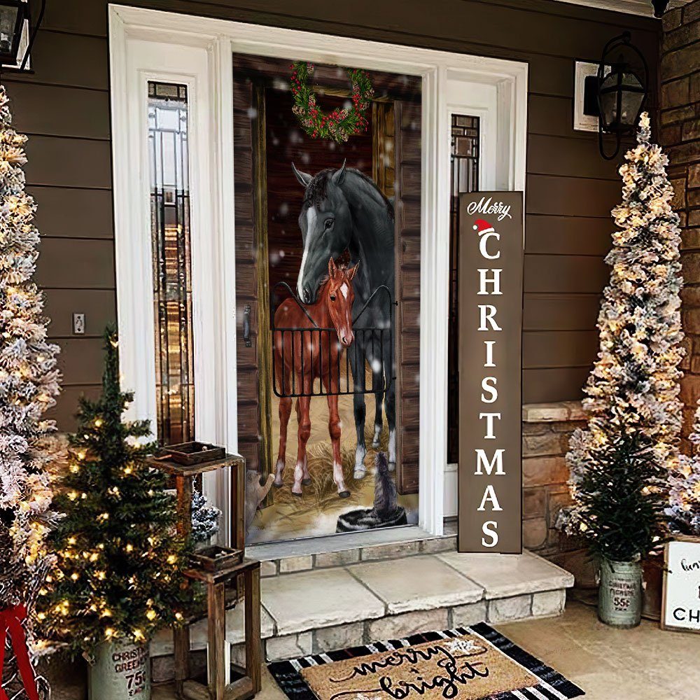Barn Cats Love Horses Farm. Merry Christmas Door Cover MBH197D