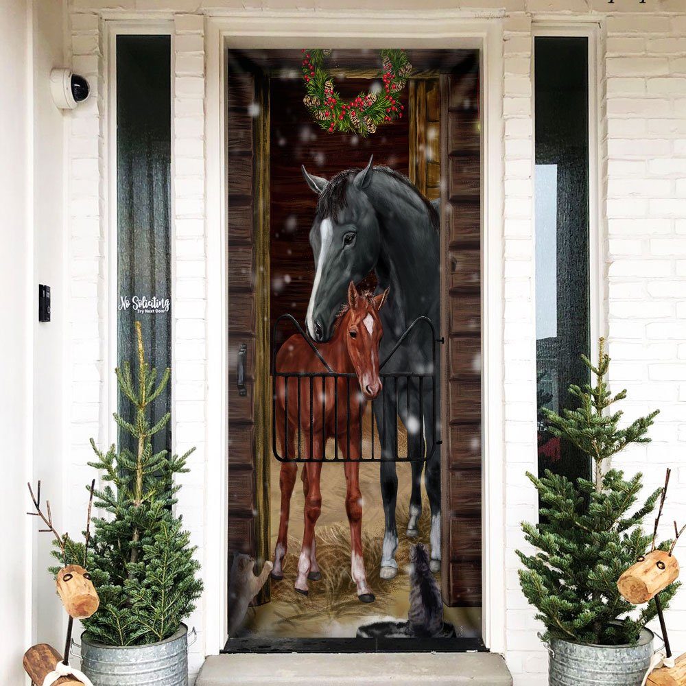 Barn Cats Love Horses Farm. Merry Christmas Door Cover MBH197D