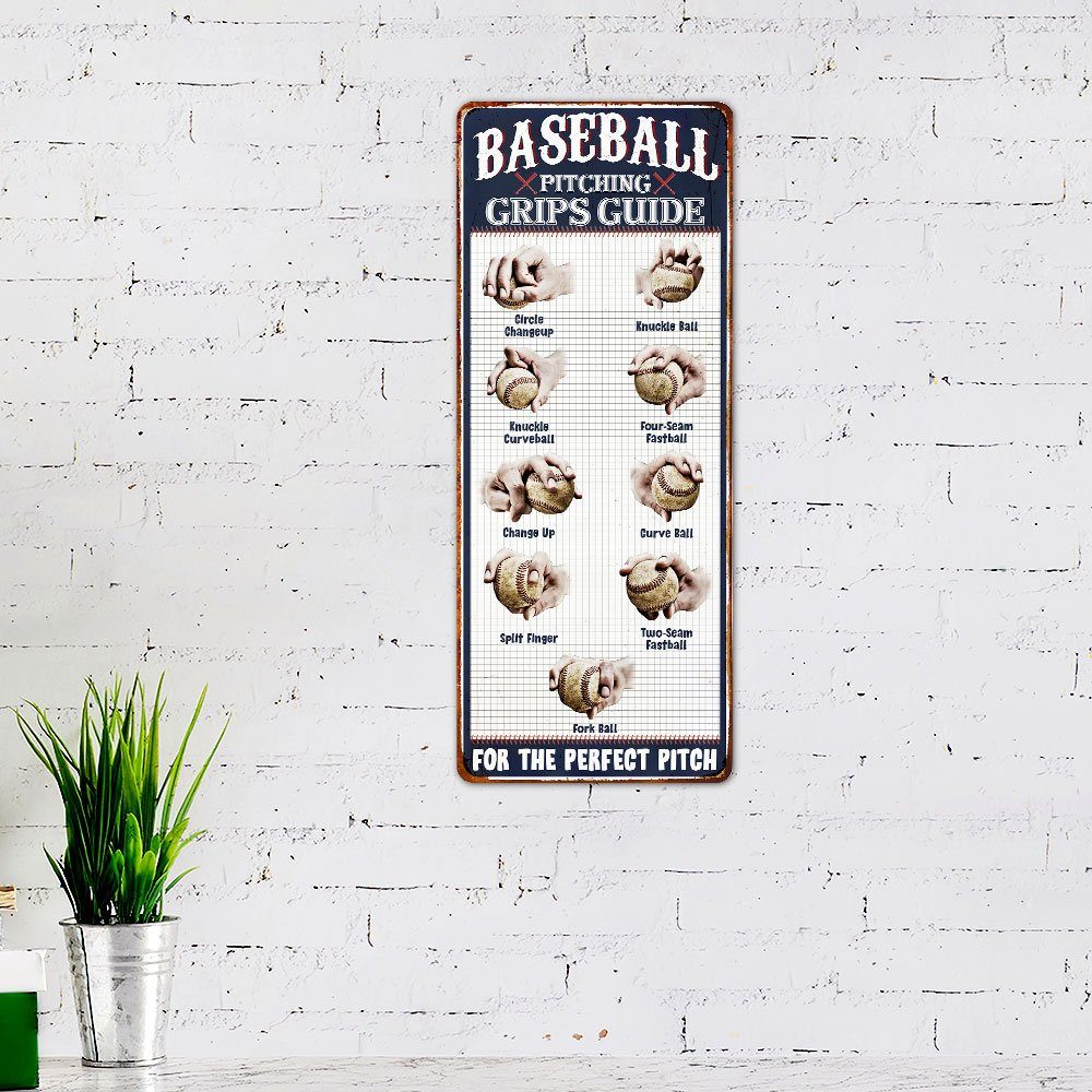 Baseball Pitching Grips Hanging Metal Sign LHA1674MS