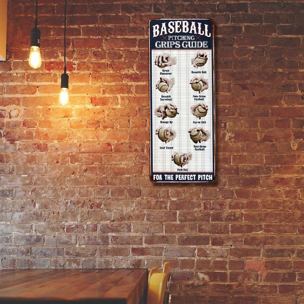 Baseball Pitching Grips Hanging Metal Sign LHA1674MS