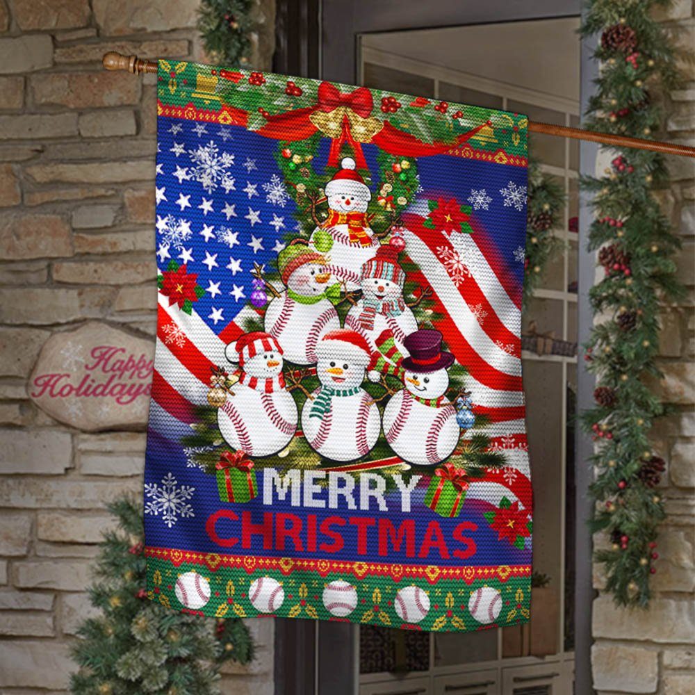 Baseball Snowman Merry Christmas American Flag THH3596F